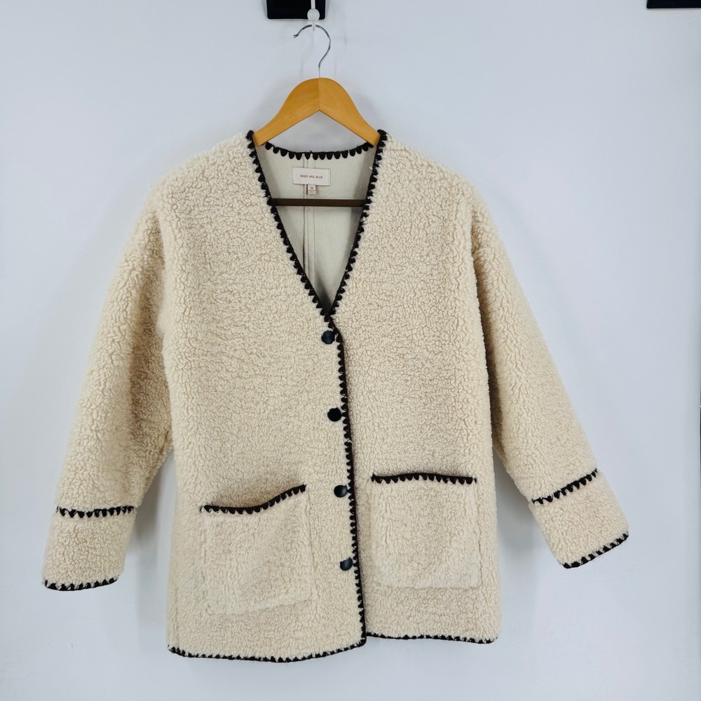 Urban Outfitters Cream‎ Brown Sherpa Stitch Jacket Size XS Soft Girl